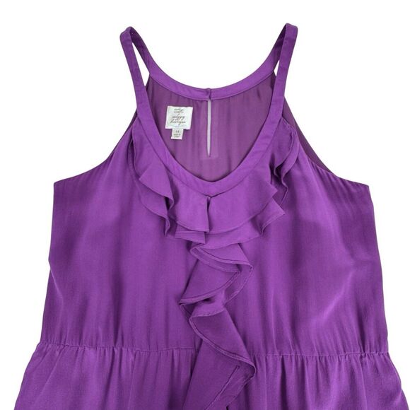 Suzie Chin For Maggy Boutique Women Silk Dress Sz 14 Purple Ruffle Racerback - Picture 3 of 15